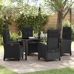 vidaXL Set de dîner de jardin de 5 pièces avec coussins noir en poly rattan