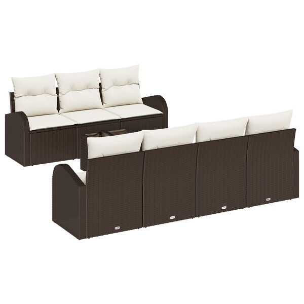 vidaXL Ensemble de canapé de jardin de 8 pièces avec coussins Marron Poly Rattan