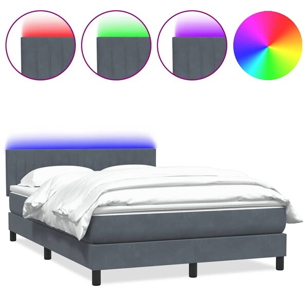 vidaXL Sommier à lattes de lit et matelas et LED gris foncé 160x210cm velours