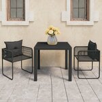 vidaXL Ensemble à manger de jardin 3 Pièces PVC résine tressée noir