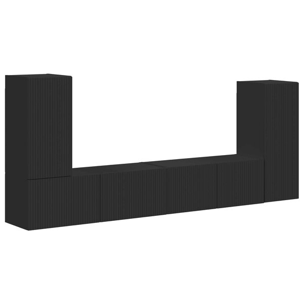 vidaXL Ensemble meuble TV 4 Pièces Noir Bois d'ingénierie