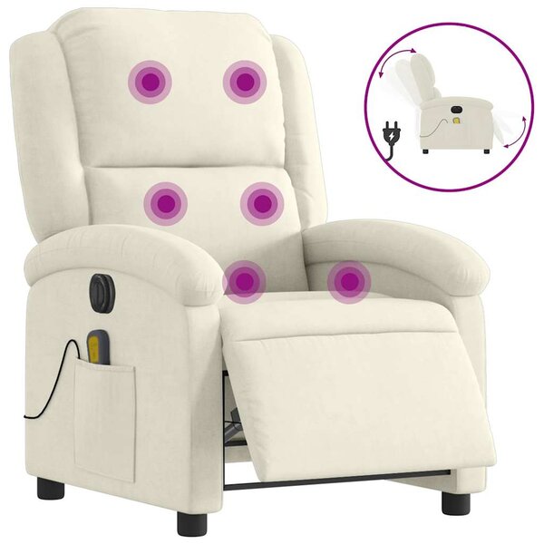 vidaXL Fauteuil inclinable de massage électrique crème velours