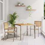 Ensemble de salle à manger de jardin 3 pièces gris en rotin synthétique et acacia