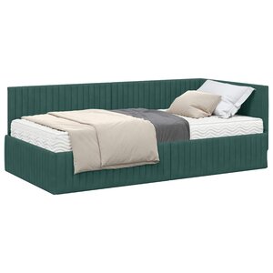vidaXL Cadre de lit d'angle avec matelas 2 Pièces Vert Velours
