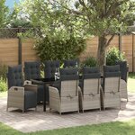 vidaXL Ensemble de jardin de 9 pièces gris clair en poly rattan