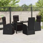 vidaXL Ensemble de salle à manger pour jardin 5 Pièces Noir polyrotin