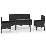 vidaXL Salon de jardin 4 Pièces avec coussins Noir Résine tressée
