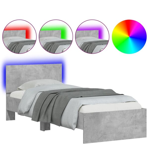 vidaXL Cadre de lit sans matelas avec lumières LED gris béton 75x190cm