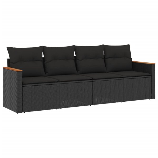 vidaXL Salon de jardin 4 Pièces avec coussins noir résine tressée