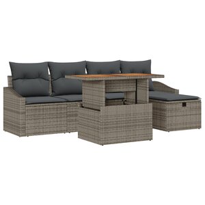 vidaXL Ensemble de Canapés de Jardin 6 Pièces avec Coussins Gris Rattan Poly
