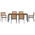 Ensemble de Salle à Manger de Jardin 7 Pièces en Poly Rattan Noir Acacia