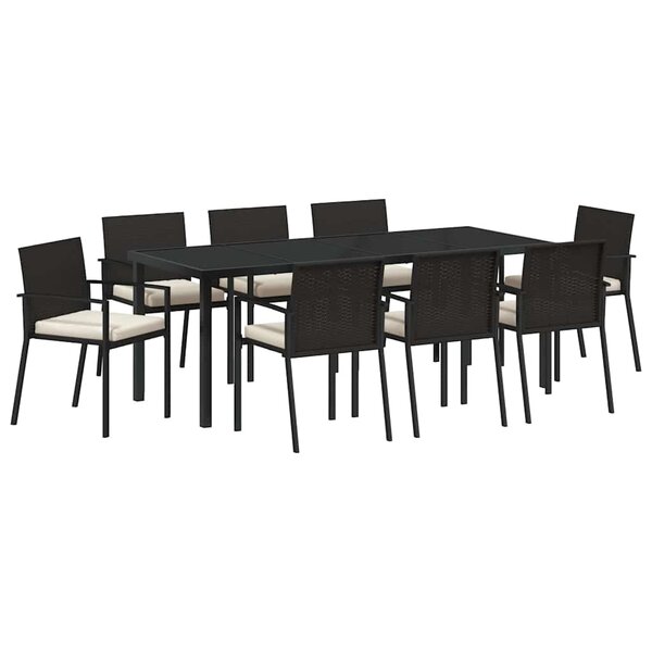 vidaXL Ensemble de salle à manger pour jardin 9 Pièces Noir