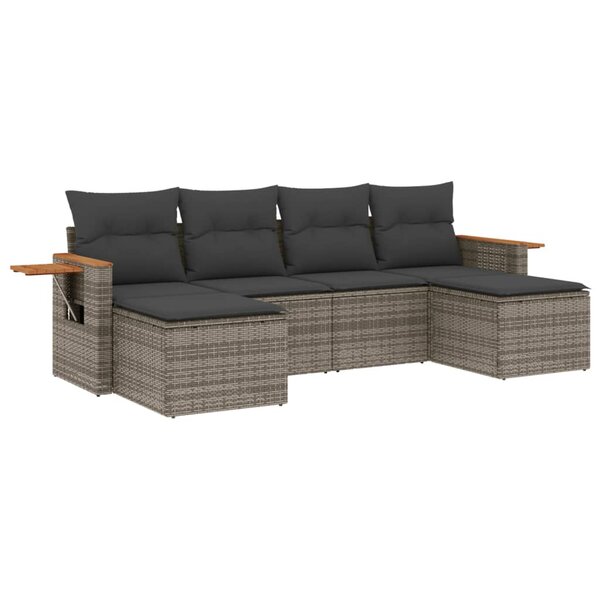 vidaXL Salon de jardin 6 Pièces avec coussins gris résine tressée