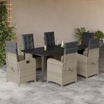vidaXL Ensemble à manger de jardin et coussins 7 Pièces gris clair rotin