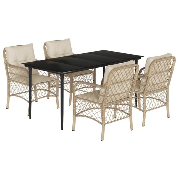 vidaXL Ensemble à manger de jardin avec coussins 5Pièces Beige poly rotin