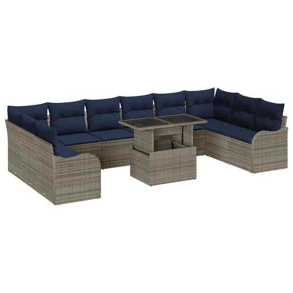 vidaXL Ensemble de canapé de jardin 11 Pièces Gris Poly rotin