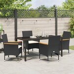 Ensemble de salle à manger de jardin 5 pièces avec coussins en rotin noir vidaXL