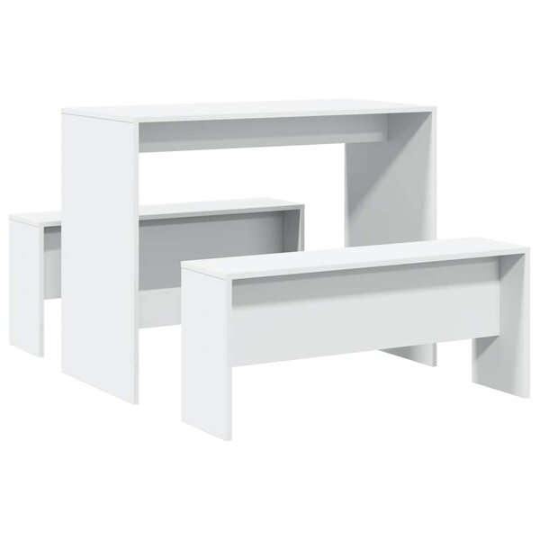 vidaXL Ensemble table à manger et bancs 3Pièces blanc bois d'ingénierie