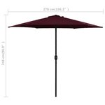 vidaXL Parasol de jardin et mât en aluminium 270x246 cm rouge bordeaux