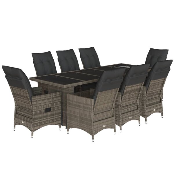 vidaXL Ensemble de bistro de jardin 9 Pièces coussins gris poly rotin