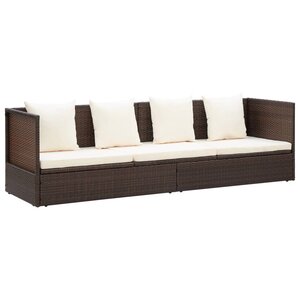 Lit de jardin avec coussin et oreillers résine tressée marron 02_0012000