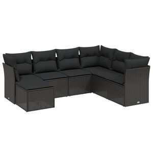 vidaXL Salon de jardin 7 Pièces avec coussins noir résine tressée
