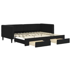 vidaXL Lit de jour avec gigogne et tiroirs sans matelas noir 90x200 cm