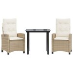 vidaXL Ensemble à manger de jardin et coussins 3 Pièces Beige poly rotin