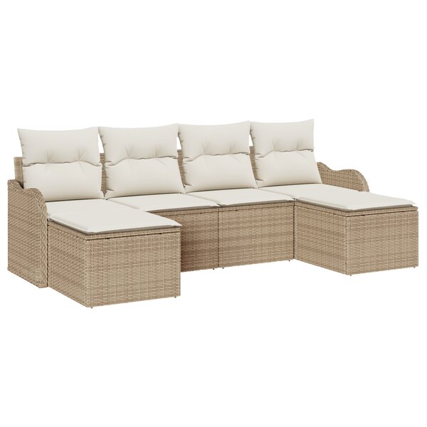Ensemble de canapé de jardin 6 pièces avec coussins Beige Poly Rattan