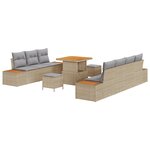 Ensemble de canapé de jardin 10 pièces avec coussins beige en rotin synthétique