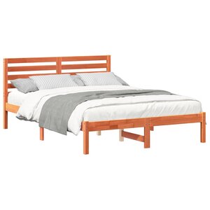 vidaXL Cadre de lit avec tête de lit Brun cire 135 x 190 cm Pin massif