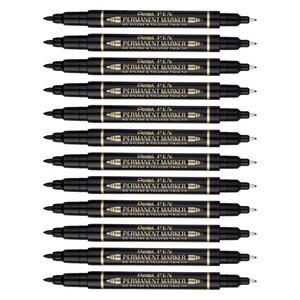 Marqueur permanent Pen  double pointe  noir x 12 PENTEL