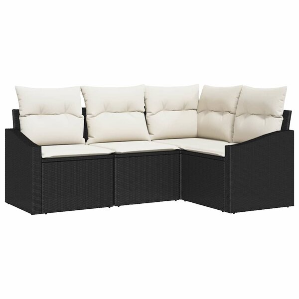 vidaXL Ensemble de canapé de jardin 4 Pièces Noir Poly rotin