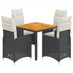 vidaXL Ensemble de bistro de jardin 5 Pièces coussins noir poly rotin