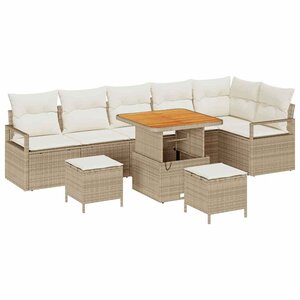 vidaXL Ensemble de canapé de jardin 9 Pièces Beige Poly rotin