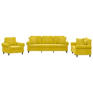 vidaXL Ensemble de canapés 3 Pièces avec coussins jaune velours