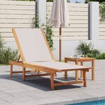 vidaXL Chaise longue et table gris bois d'acacia solide et textilène