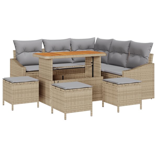 Ensemble de canapé de jardin de 9 pièces avec coussins Beige Rotin synthétique Acacia