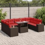 vidaXL Salon de jardin 10 Pièces et coussins marron résine tressée acacia