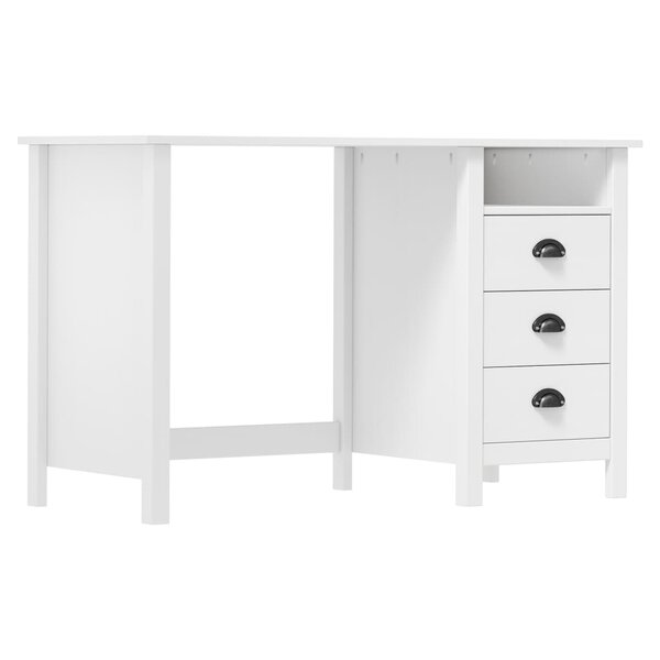 Bureau table poste de travail meuble d'ordinateur informatique étude avec 3 tiroirs 120 x 50 x 74 cm bois pin massif blanc 02_0023857