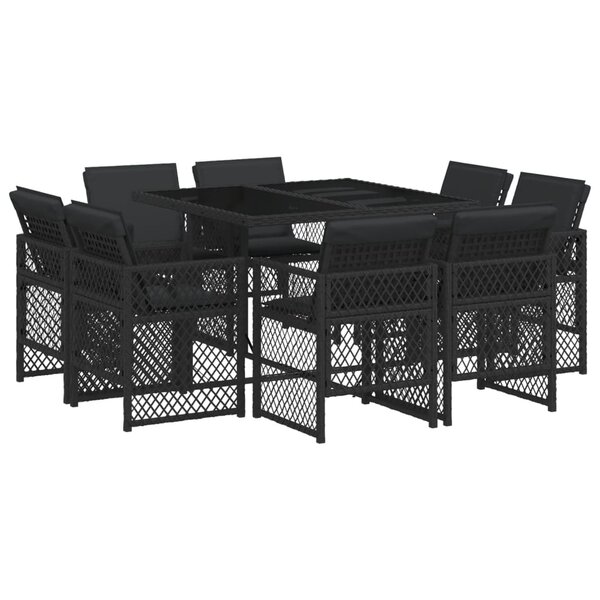 vidaXL Ensemble à manger de jardin 9Pièces coussins noir résine tressée