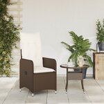 vidaXL Chaise inclinable de jardin avec coussins marron résine tressée