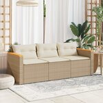 vidaXL Canapé de jardin avec coussins 3 places beige résine tressée