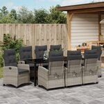 vidaXL Ensemble de Salle à Manger de Jardin de 9 pièces avec Coussins en Rattan Poly Gris Clair