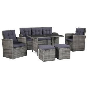 vidaXL Salon de jardin 6 Pièces avec coussins résine tressée gris
