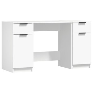 Bureau table poste de travail meuble d'ordinateur informatique étude avec armoire latérale bois d'ingénierie blanc 02_0023391
