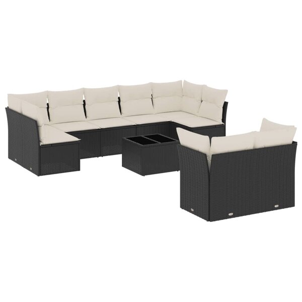 vidaXL Salon de jardin 10 Pièces avec coussins noir résine tressée