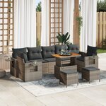 vidaXL Canapé de jardin 10 pièces avec coussins gris en poly rattan acacia