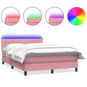 vidaXL Sommier à lattes de lit avec matelas et LED rose 140x210 cm velours