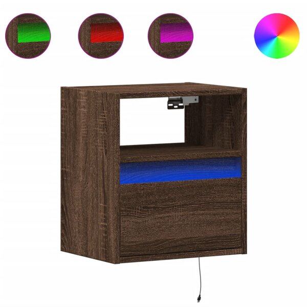 vidaXL Table de chevet murale avec lumières LED chêne marron